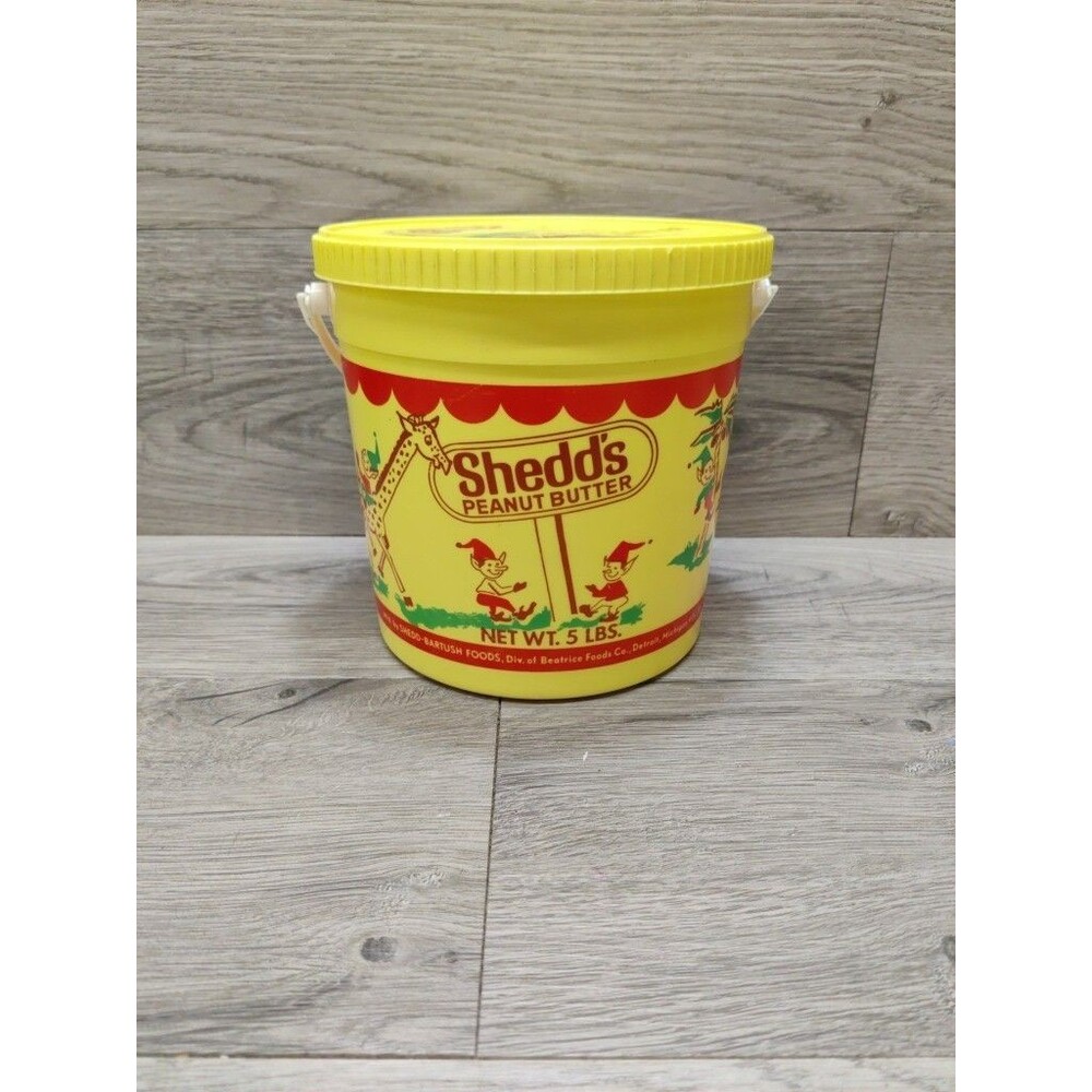 Vtg Shedd's Peanut Butter 5 Lb Plastic Bucket Pail Circus Animals Elves Detroit